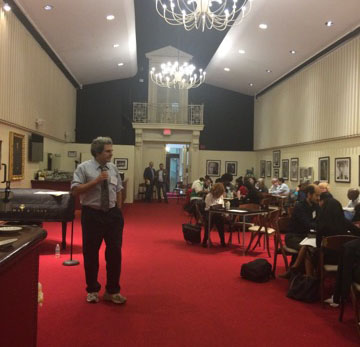 Eric Booth leads learning session for more than 40 teaching artists on October 13, 2016 at the META Fellowship launch at Boston’s Symphony Hall.
